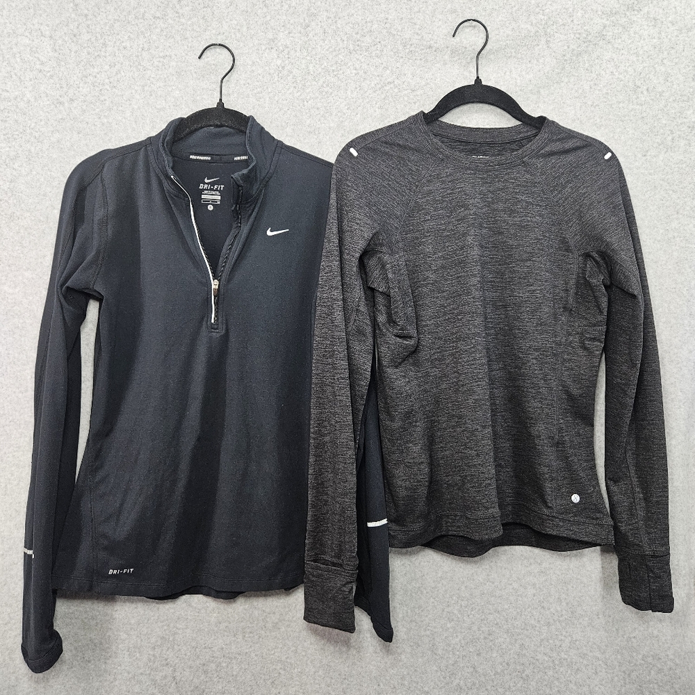 Lot Of 2 Women's Long Sleeve Running Shirts Black Gray Nike Layer8 Size Small‎